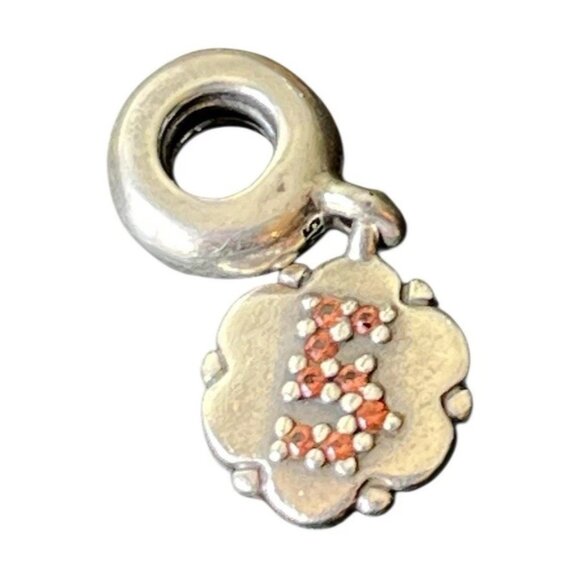 Pandora Sterling Silver Number 5 Dangle Charm Garnet CZ 925 ALE - Picture 1 of 8